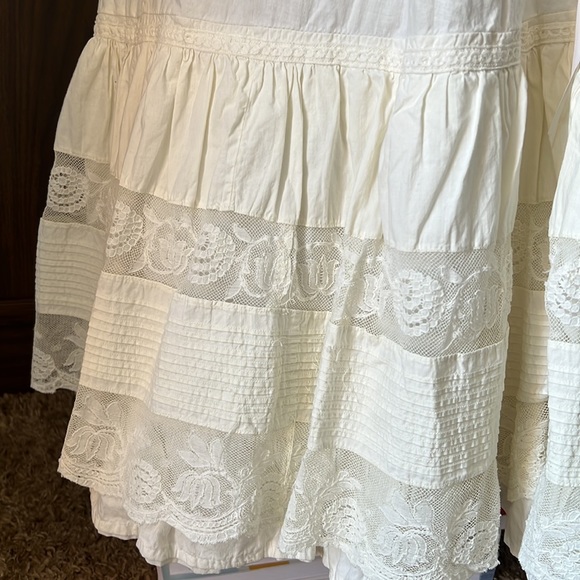 Sororité Vintage Early Twentieth Century Ivory Lace Trim Cotton Skirt (XS-M) - Picture 9 of 9